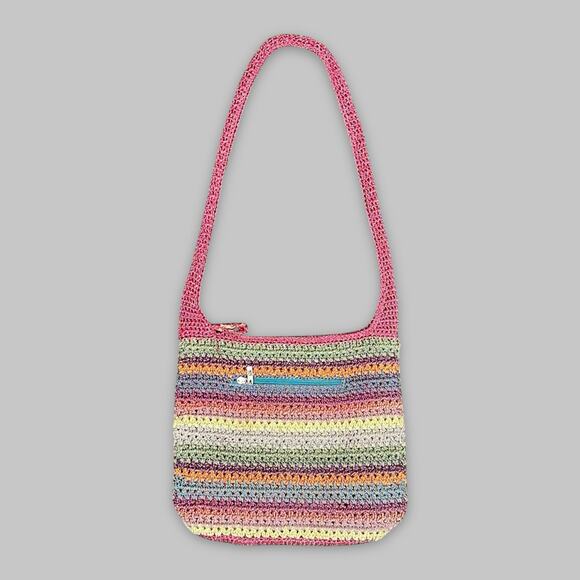 The Sak Rainbow Crochet Shoulder Bag – Pink Strap Multicolor Boho Purse - Picture 1 of 5